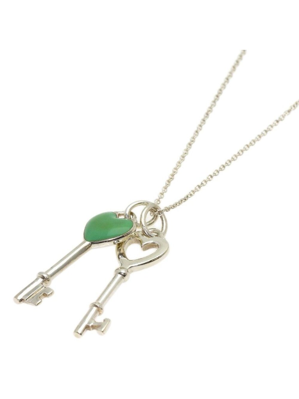 Tiffany & Co Double Heart Key Enamel Necklace Silver